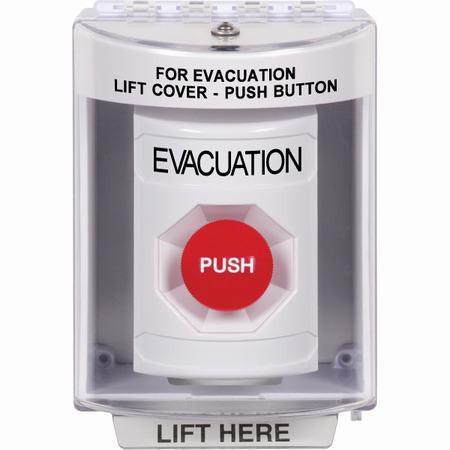 SS2384EV-EN STI White Indoor/Outdoor Surface w/ Horn Momentary Stopper Station with EVACUATION Label English