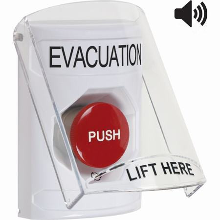 SS23A1EV-EN STI White Indoor Only Flush or Surface w/ Horn Turn-to-Reset Stopper Station with EVACUATION Label English