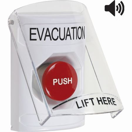 SS23A4EV-EN STI White Indoor Only Flush or Surface w/ Horn Momentary Stopper Station with EVACUATION Label English