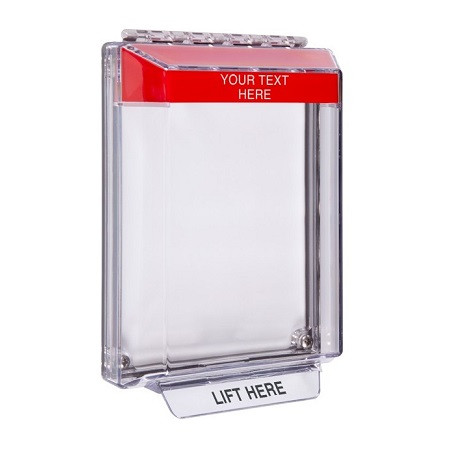 STI-14020CR STI Universal Stopper Low Profile Cover Flush Mount and Hood with Horn - Custom Label - Red - Non-Returnable