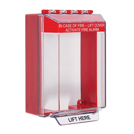 STI-14220FR STI Universal Stopper Low Profile Cover Surface Mount and Hood with Horn - Fire Label - Red