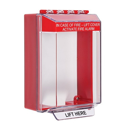 STI-14230FR STI Universal Stopper Low Profile Cover Surface Mount and Hood with Horn and Relay - Fire Label - Red