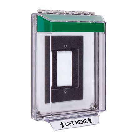 STI-14310NG STI Universal Stopper Low Profile Cover Enclosure Flush Back Box and Hood - No Label - Green