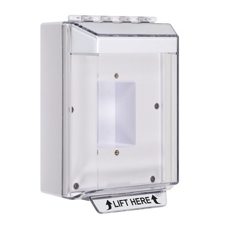 STI-14410NW STI Universal Stopper Low Profile Cover Enclosed Back Box, Sealed Mounting Plate and Hood - No Label - White