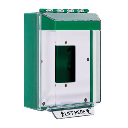 STI-14510NG STI Universal Stopper Low Profile Cover Enclosed Back Box, Open Mounting Plate and Hood - No Label - Green