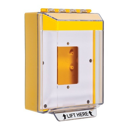 STI-14510NY STI Universal Stopper Low Profile Cover Enclosed Back Box, Open Mounting Plate and Hood - No Label - Yellow