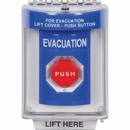 SS2449EV-EN STI Blue Indoor/Outdoor Flush w/ Horn Turn-to-Reset (Illuminated) Stopper Station with EVACUATION Label English