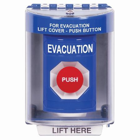 SS2474EV-EN STI Blue Indoor/Outdoor Surface Momentary Stopper Station with EVACUATION Label English
