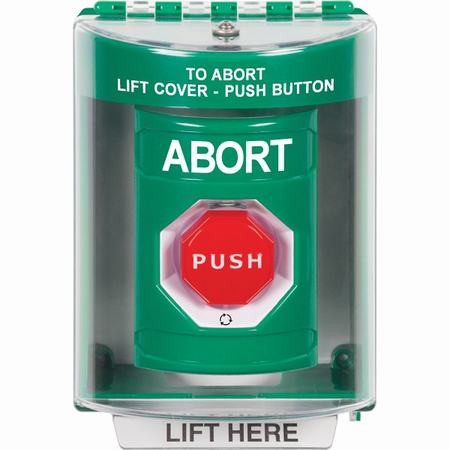 SS2179AB-EN STI Green Indoor/Outdoor Surface Turn-to-Reset (Illuminated) Stopper Station with ABORT Label English