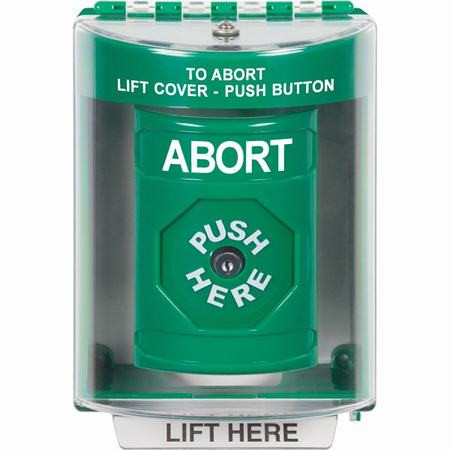 SS2180AB-EN STI Green Indoor/Outdoor Surface w/ Horn Key-to-Reset Stopper Station with ABORT Label English