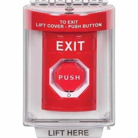 SS2049XT-EN STI Red Indoor/Outdoor Flush w/ Horn Turn-to-Reset (Illuminated) Stopper Station with EXIT Label English