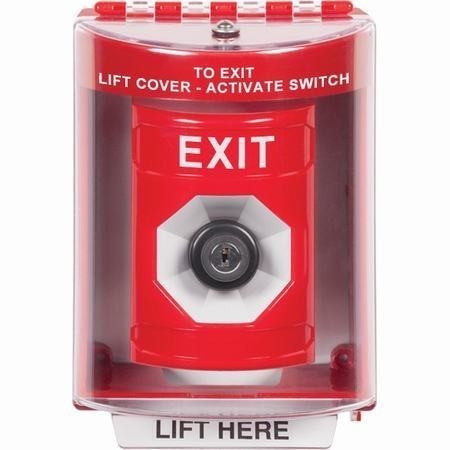 SS2073XT-EN STI Red Indoor/Outdoor Surface Key-to-Activate Stopper Station with EXIT Label English