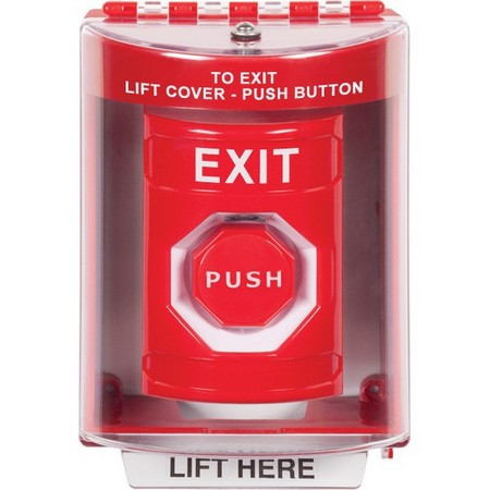 SS2082XT-EN STI Red Indoor/Outdoor Surface w/ Horn Key-to-Reset (Illuminated) Stopper Station with EXIT Label English