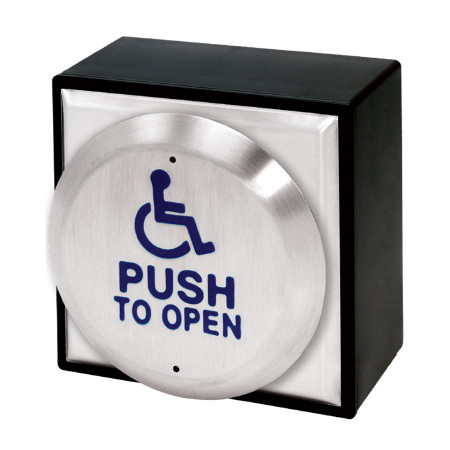 SD-7983-SSHQ Seco-Larm Large 45" Round Push Plate with Stainless steel button with the International Symbol of Access and "PUSH TO OPEN"