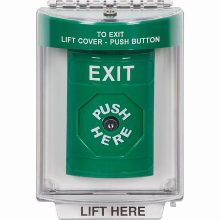 SS2140XT-EN STI Green Indoor/Outdoor Flush w/ Horn Key-to-Reset Stopper Station with EXIT Label English