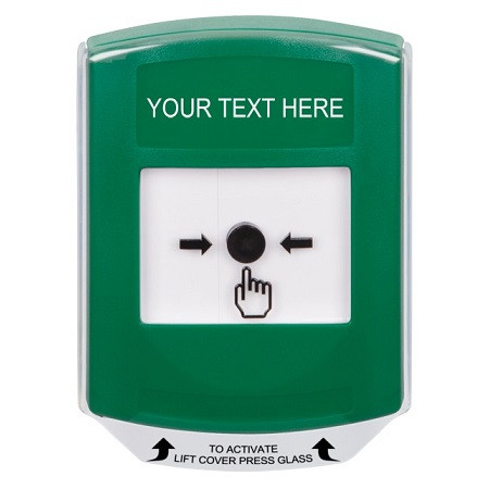 GLR121ZA-EN STI Green Indoor Only Shield Key-to-Reset Push Button with Non-Returnable Custom Text Label English