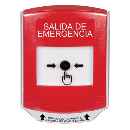 GLR0A1EX-ES STI Red Indoor Only Shield w/ Sound Key-to-Reset Push Button with EMERGENCY EXIT Label Spanish