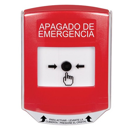 GLR0A1PO-ES STI Red Indoor Only Shield w/ Sound Key-to-Reset Push Button with EMERGENCY POWER OFF Label Spanish