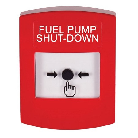 GLR001PS-EN STI Red Indoor Only No Cover Key-to-Reset Push Button with FUEL PUMP SHUT-DOWN Label English