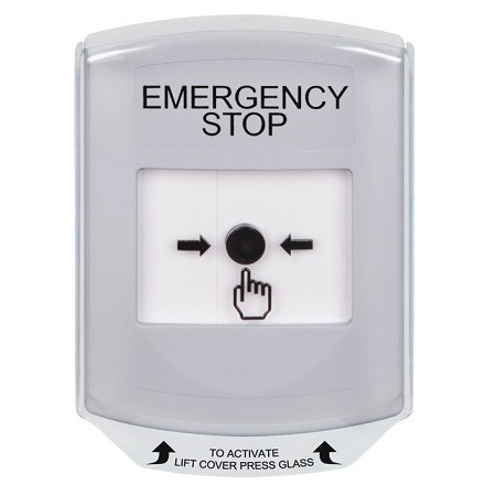 GLR321ES-EN STI White Indoor Only Shield Key-to-Reset Push Button with EMERGENCY STOP Label English