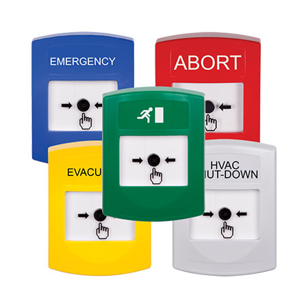 GLR001ZA-EN STI Red Indoor Only No Cover Key-to-Reset Push Button with Non-Returnable Custom Text Label English