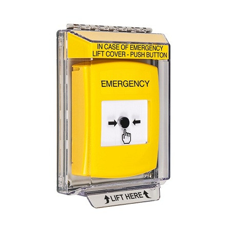GLR231EM-EN STI Yellow Indoor/Outdoor Low Profile Flush Mount Key-to-Reset Push Button with EMERGENCY Label English