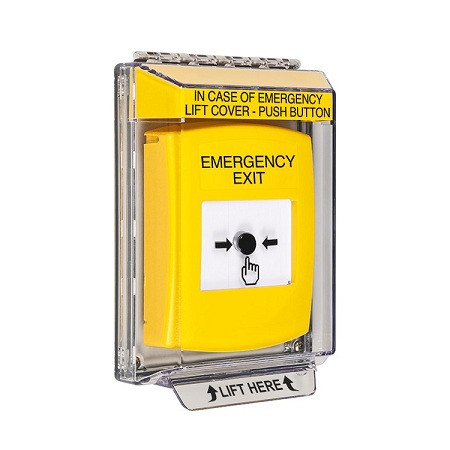 GLR231EX-EN STI Yellow Indoor/Outdoor Low Profile Flush Mount Key-to-Reset Push Button with EMERGENCY EXIT Label English