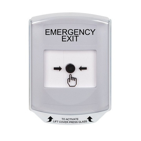 GLR3A1EX-EN STI White Indoor Only Shield w/ Sound Key-to-Reset Push Button with EMERGENCY EXIT Label English