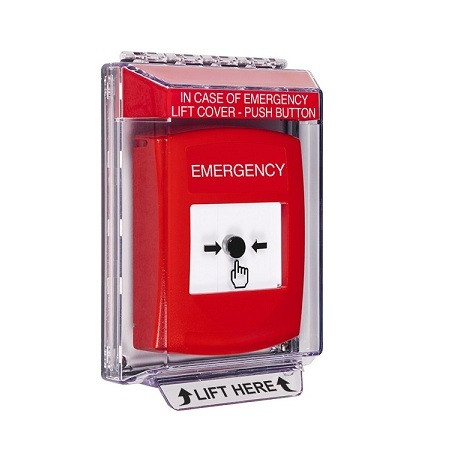GLR031EM-EN STI Red Indoor/Outdoor Low Profile Flush Mount Key-to-Reset Push Button with EMERGENCY Label English