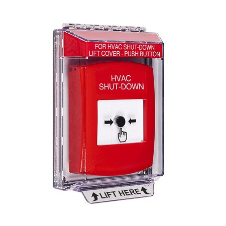 GLR031HV-EN STI Red Indoor/Outdoor Low Profile Flush Mount Key-to-Reset Push Button with HVAC SHUT-DOWN Label English