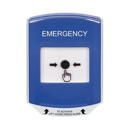GLR4A1EM-EN STI Blue Indoor Only Shield w/ Sound Key-to-Reset Push Button with EMERGENCY Label English