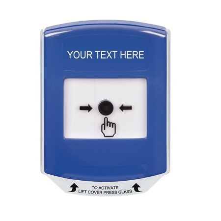 GLR4A1ZA-EN STI Blue Indoor Only Shield w/ Sound Key-to-Reset Push Button with Non-Returnable Custom Text Label English