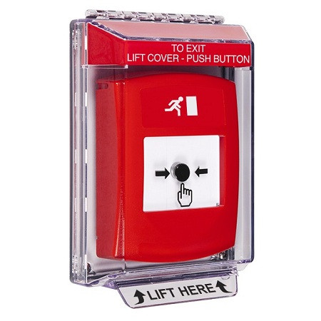 GLR041RM-EN STI Red Indoor/Outdoor Low Profile Flush Mount w/ Sound Key-to-Reset Push Button with Running Man Icon English