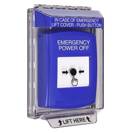 GLR441PO-EN STI Blue Indoor/Outdoor Low Profile Flush Mount w/ Sound Key-to-Reset Push Button with EMERGENCY POWER OFF Label English
