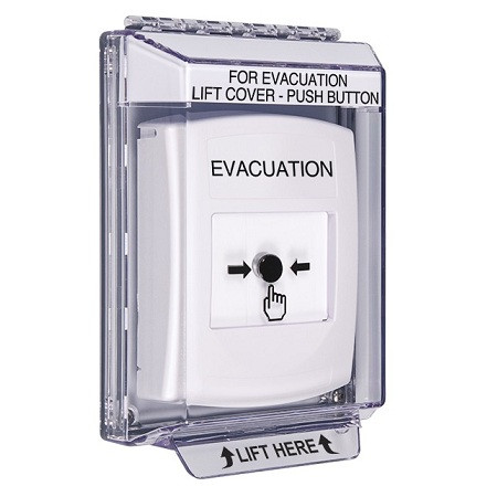 GLR341EV-EN STI White Indoor/Outdoor Low Profile Flush Mount w/ Sound Key-to-Reset Push Button with EVACUATION Label English
