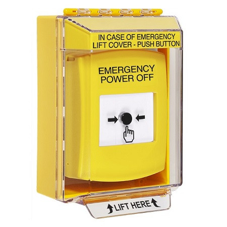 GLR271PO-EN STI Yellow Indoor/Outdoor Low Profile Surface Mount Key-to-Reset Push Button with EMERGENCY POWER OFF Label English