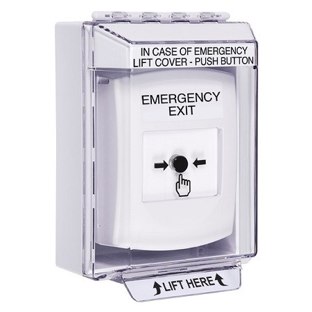 GLR371EX-EN STI White Indoor/Outdoor Low Profile Surface Mount Key-to-Reset Push Button with EMERGENCY EXIT Label English