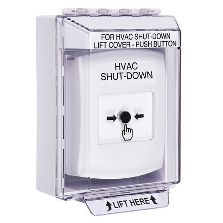 GLR371HV-EN STI White Indoor/Outdoor Low Profile Surface Mount Key-to-Reset Push Button with HVAC SHUT-DOWN Label English