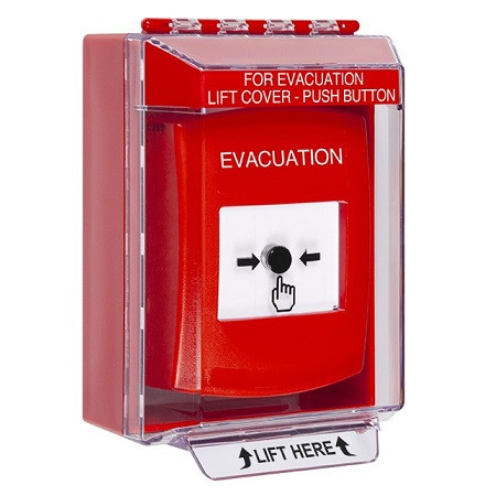 GLR081EV-EN STI Red Indoor/Outdoor Low Profile Surface Mount w/ Sound Key-to-Reset Push Button with EVACUATION Label English