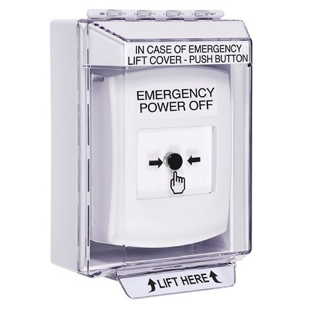GLR381PO-EN STI White Indoor/Outdoor Low Profile Surface Mount w/ Sound Key-to-Reset Push Button with EMERGENCY POWER OFF Label English