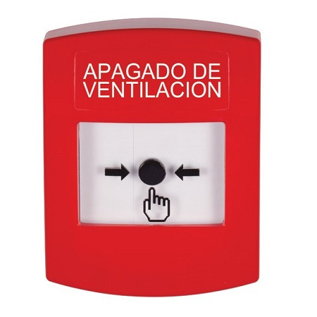 GLR001HV-ES STI Red Indoor Only No Cover Key-to-Reset Push Button with HVAC SHUT-DOWN Label Spanish