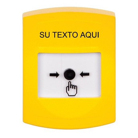 GLR201ZA-ES STI Yellow Indoor Only No Cover Key-to-Reset Push Button with Non-Returnable Custom Text Label Spanish
