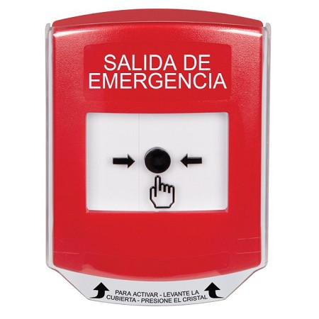 GLR021EX-ES STI Red Indoor Only Shield Key-to-Reset Push Button with EMERGENCY EXIT Label Spanish