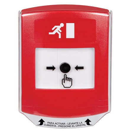 GLR021RM-ES STI Red Indoor Only Shield Key-to-Reset Push Button with Running Man Icon Spanish