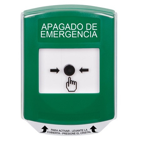 GLR121PO-ES STI Green Indoor Only Shield Key-to-Reset Push Button with EMERGENCY POWER OFF Label Spanish