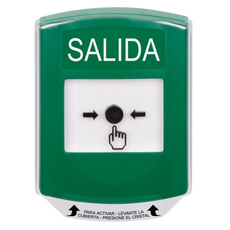 GLR121XT-ES STI Green Indoor Only Shield Key-to-Reset Push Button with EXIT Label Spanish