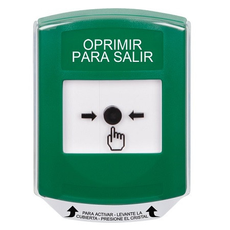 GLR121PX-ES STI Green Indoor Only Shield Key-to-Reset Push Button with PUSH TO EXIT Label Spanish