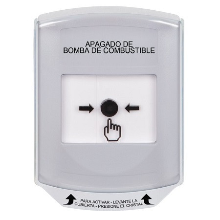 GLR321PS-ES STI White Indoor Only Shield Key-to-Reset Push Button with FUEL PUMP SHUT-DOWN Label Spanish