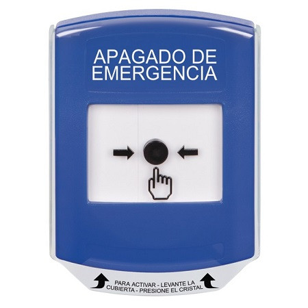 GLR421PO-ES STI Blue Indoor Only Shield Key-to-Reset Push Button with EMERGENCY POWER OFF Label Spanish