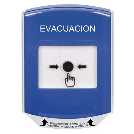 GLR421EV-ES STI Blue Indoor Only Shield Key-to-Reset Push Button with EVACUATION Label Spanish